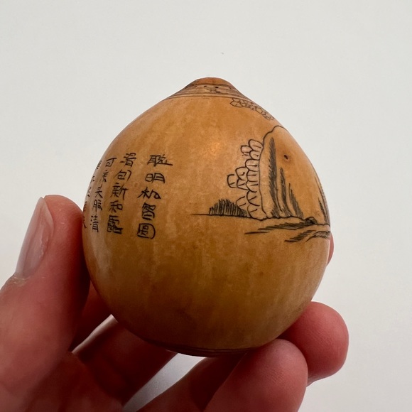 Antique lanzou carved etched gourd Chinese Zodiac year of Monkey folk art - Picture 10 of 13